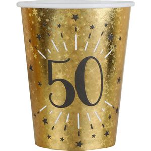 Santex Verjaardag Feest Bekertjes Leeftijd - 10x - 50 Jaar - Goud - Karton - 270 ml