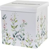 Santex Enveloppendoos bloemen - Bruiloft - wit/groen - karton - 20 x 20 cm