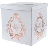 Santex Enveloppendoos just married - Bruiloft - wit/rose goud - karton - 20 x 20 cm