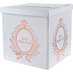 Santex Enveloppendoos just married - Bruiloft - wit/rose goud - karton - 20 x 20 cm