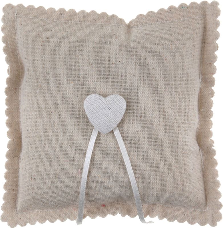 Santex Bruiloft/huwelijk trouwringen kussentje/ringkussen - jute look - beige - 15 x 15 cm