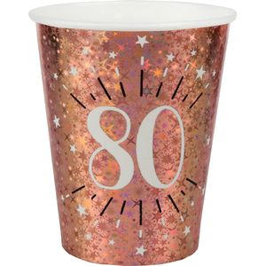 Verjaardag feest bekertjes leeftijd - 10x - 80 jaar - rose goud - karton - 270 ml - Feestbekertjes