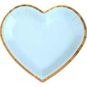 Santex Feest Wegwerpbordjes - Hartje - 10x Stuks - 23 cm - Blauw/Goud