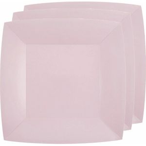 Santex Bordjes karton - 10x - vierkant - licht roze - 23 x 23 cm - feestbordjes