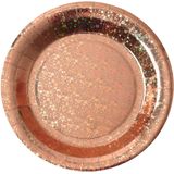 Feest wegwerpbordjes - glitter - 10x stuks - 23 cm - rosegoud - Feestbordjes