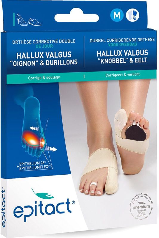 Epitact Hallux Valgus - knobbel en Eelt - corrigerende orthese - Rechter voet - Medium