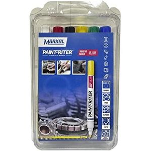 Markal 31200120 SL. 100 markeerstiften, kit 6 kleuren, ronde punt, 2-4 mm, wit/geel/rood/blauw/groen/zwart (pak 6)