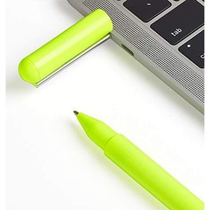 Lexon C-Pen - Zwarte Inkt Balpen, USB-C Flash Memory, 32GB, Roestvrij Staal voor Clip, ABS Hoofdlichaam - Geel Fluo