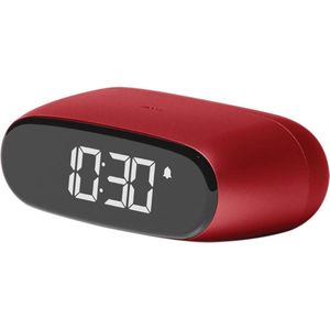 Lexon MINUT Compacte mini-wekker met zuiver zwart VA LCD-display, touch-bediening, sluimerfunctie en achtergrondverlichting, oplaadbare batterij, aluminium afwerking, donkerrood