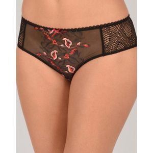 Empreinte slip / shorty Ashley met geborduurde bloemen op doorschijnende tule - zwart rood gebloemd – 36