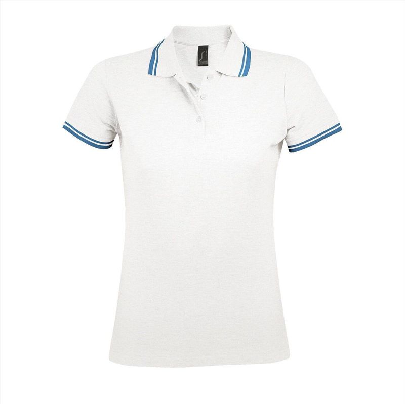 SOL'S - Pasadena L586 - Poloshirt - Wit/Aqua - 100% Katoen