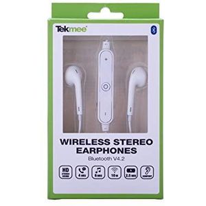 TEKMEE - Hoofdtelefoon Bluetooth 4.2 Stereo HD Ultra Ear met microfoon - gehard glas - wit