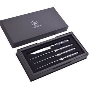 LAGUIOLE - Laguiole 4268473 Set of 4 Steak Knives (22 cm) with Stainless Steel Blade and Resin Handle - Black