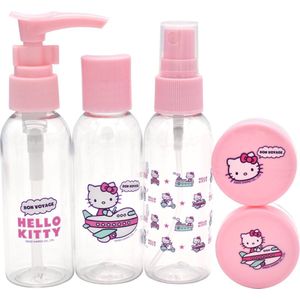 Hello Kitty Reisset - 5 delig Reisset - Reisflesjes - Reis Toilettas - Navulbare Reisflesjes - Roze