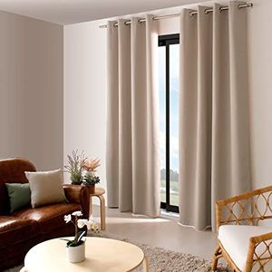 ED ENJOY HOME Verduisteringsgordijn met zilveren oogjes, natuurlijk beige, grote hoogte, 140 x 280 cm, 100% polyester, Oeko-Tex gecertificeerde stof, zoethoutcollectie