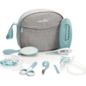BabyMoov baby-toilettas – verzorging set voor baby 's 9 4-delig, met Digitaal koortsthermometer, neuszuiger, Blauw-Turquoise