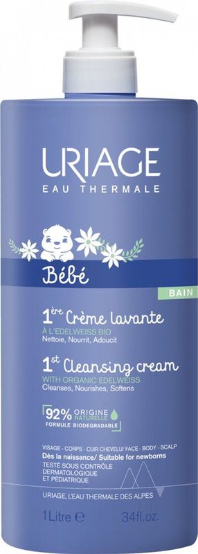 Uriage - Bébé 1st Cleansing Cream - 1000ml - Zeepvrije Reiniging - Natuurlijke Ingrediënten