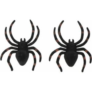 Chaks Nep Spinnen 13 cm - Zwart/Bruin Gestreept - 2x Stuks - Horror/Griezel Thema Decoratie Beestjes