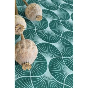 Tafelloper op rol - ginkgo print - groen - 28 x 300 cm - polyester
