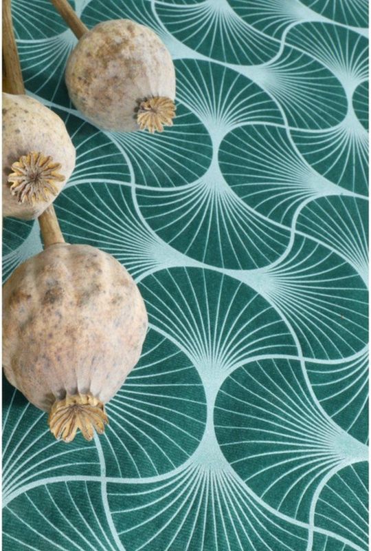 Chaks - Tafelloper op Rol - Ginkgo Print - Malagiet Groen - 100% Polyester, 28 x 300 cm