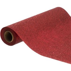 Tafelloper op rol - rode glitter - 30 x 500 cm - polyester