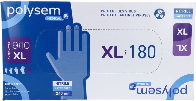 Polysem - Nitril Handschoenen - Blauw - Poeder- en Latexvrij - Inhoud 180 Stuks