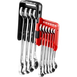 Facom Anti Slip Ringsteeksleutelset met ratel en snelle vork in Houder 10 delig 467BR.JP10PB