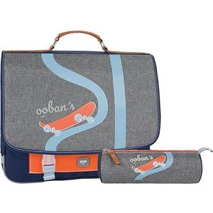 OOban's Duo schooltas 35 cm + etui rond – jongens – CP, gemêleerd/blauw, 35 cm, Grappig