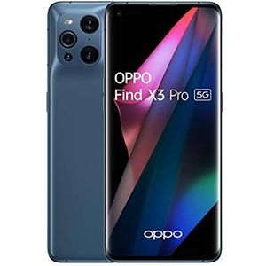 OPPO Find X3 Pro Smartphone, 5G, ontgrendeld, 12 GB RAM + 256 GB, 10 Bit 120 Hz AMOLED-display, 6,7 inch, Snapdragon 888, 2 x Sony 50 MP microscoop-sensoren, snel opladen 100% in 35 minuten, 4500 mAh, blauw