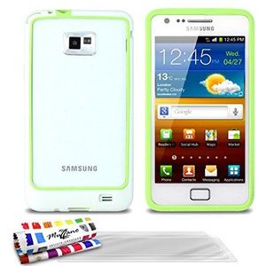 Muzzano F18718 beschermhoes voor Samsung Galaxy S2 + 3 schermbeschermfolies, wit/groen