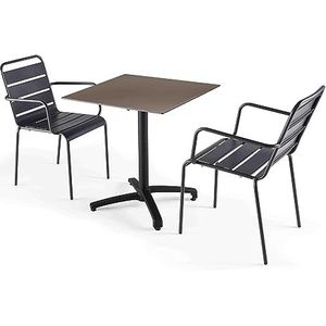 Oviala Business Set van taupe laminaat tuintafel en 2 grijze fauteuils - Oviala - grijs Metaal 110101