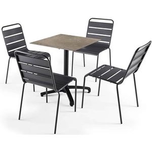 Oviala Business Set van beige marmeren laminaat tuintafel en 4 grijze stoelen - Oviala - grijs Metaal 110113
