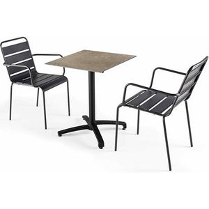 Oviala Business Set van marmeren laminaat tuintafel en 2 grijze fauteuils - Oviala - grijs Metaal 110147