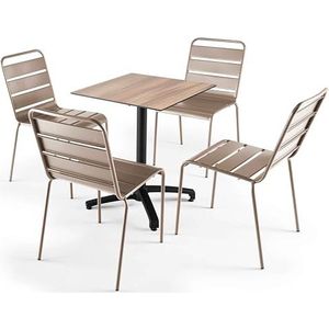 Oviala Business Set van donker eiken laminaat tuintafel en 4 taupe stoelen - Oviala - grijs Metaal 110150