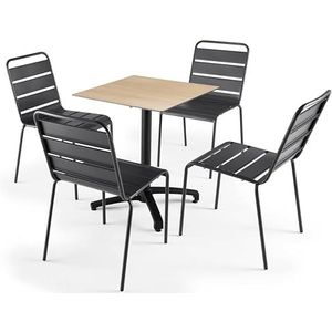 Oviala Business Eiken natuur laminaat tuintafel en 4 grijze stoelen - Oviala - grijs Metaal 110151
