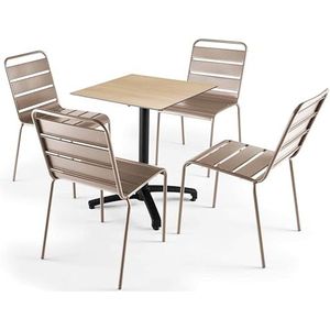 Oviala Business Eiken natuur laminaat tuintafel en 4 taupe stoelen - Oviala - grijs Metaal 110152