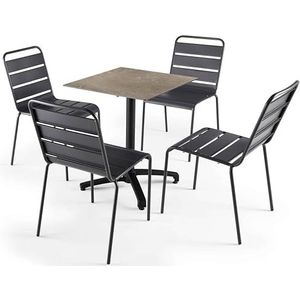 Oviala Business Set van beige marmeren laminaat tuintafel en 4 grijze stoelen - Oviala - grijs Metaal 110159