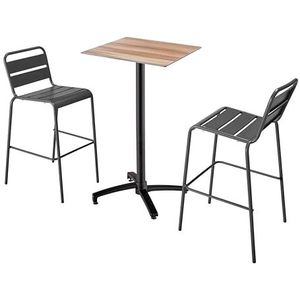 Oviala Business Set van hoge tafel in donker eiken laminaat en 2 grijze hoge stoelen - grijs Metaal 110512