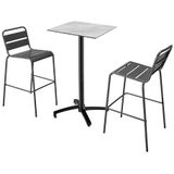 Oviala Business Set van hoge tafel in marmerlaminaat en 2 grijze hoge stoelen - grijs Metaal 110514