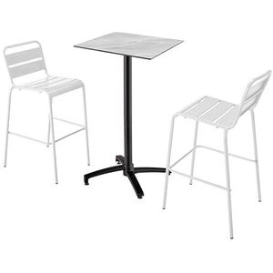 Oviala Business Set van marmeren laminaat hoge tafel en 2 witte hoge stoelen - wit 110515