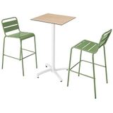 Oviala Business Set van hoge tafel in eiken laminaat en 2 cactusgroene hoge stoelen - groen Metaal 110519
