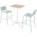 Oviala Business Set van hoge tafel in eiken laminaat en 2 saliegroene hoge stoelen - groen Metaal 110520