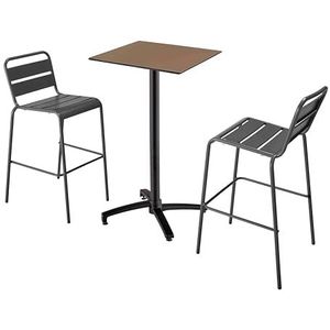 Oviala Set van hoge tafel in taupe laminaat en 2 hoge stoelen grijs
