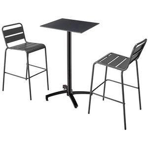 Oviala Business Set van zwarte laminaat hoge tafel en 2 grijze hoge stoelen - grijs Metaal 110527