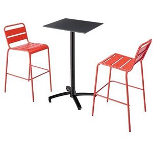 Oviala Business Set van zwarte laminaat hoge tafel en 2 rode hoge stoelen - rood Metaal 110528