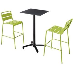 Oviala Business Set van zwarte laminaat hoge tafel en 2 groene hoge stoelen - groen Metaal 110531