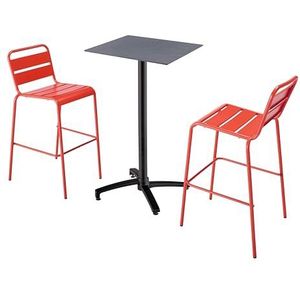 Oviala Business Set van grijze laminaat hoge tafel en 2 rode hoge stoelen - rood Metaal 110537