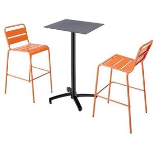 Oviala Business Set van hoge tafel in grijs laminaat en 2 oranje hoge stoelen - oranje Metaal 110538