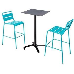 Oviala Business Set van hoge tafel in grijs laminaat en 2 blauwe hoge stoelen - blauw Metaal 110539