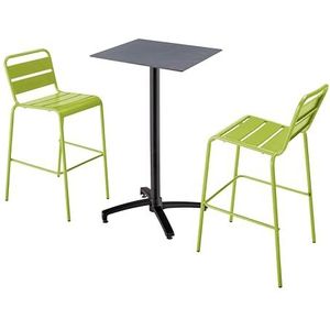 Oviala Business Set van hoge tafel in grijs laminaat en 2 groene hoge stoelen - groen Metaal 110540